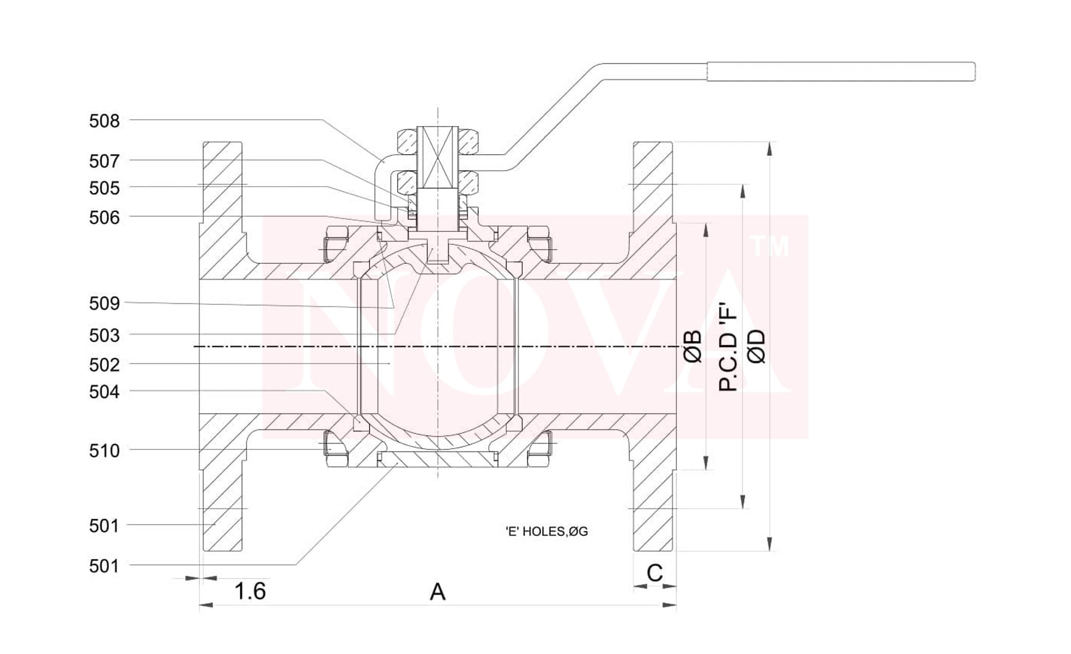 3 Piece Valve Ball Valve with Flange Drawing
