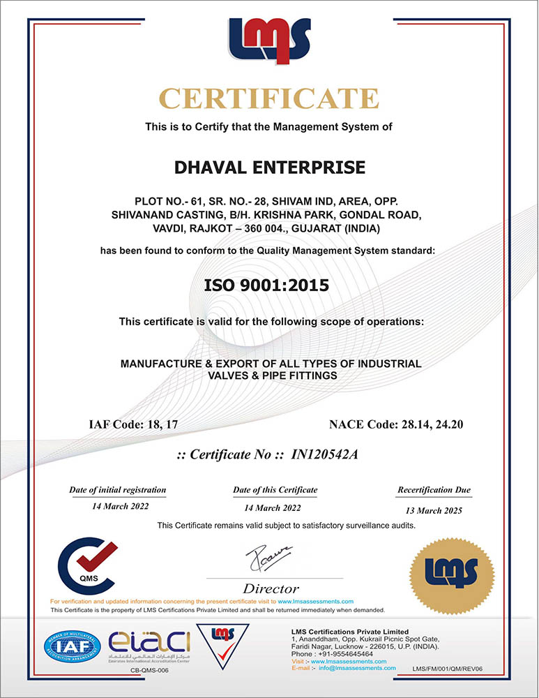 Nova VAlves - DHAVAL ENTERPRISE - ISO 9001 2015